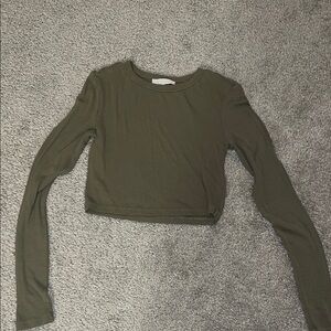 Olive Green Long Sleeve Crop Top